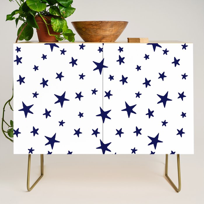 Stars - Navy Blue on White Credenza