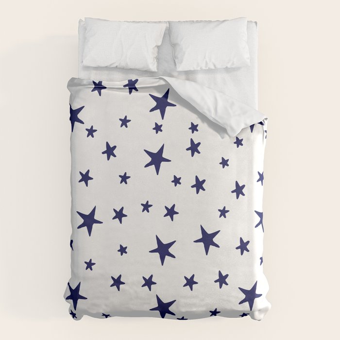 Stars - Navy Blue on White Duvet Cover Gallery Image 1