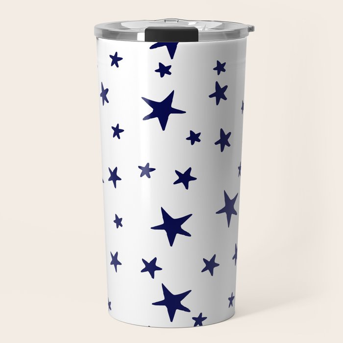 Stars - Navy Blue on White Travel Mug Gallery Image 1