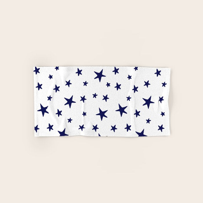 Stars - Navy Blue on White Bath Towel Gallery Image 1
