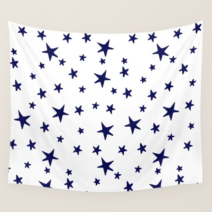 Stars - Navy Blue on White Wall Tapestry Gallery Image 4