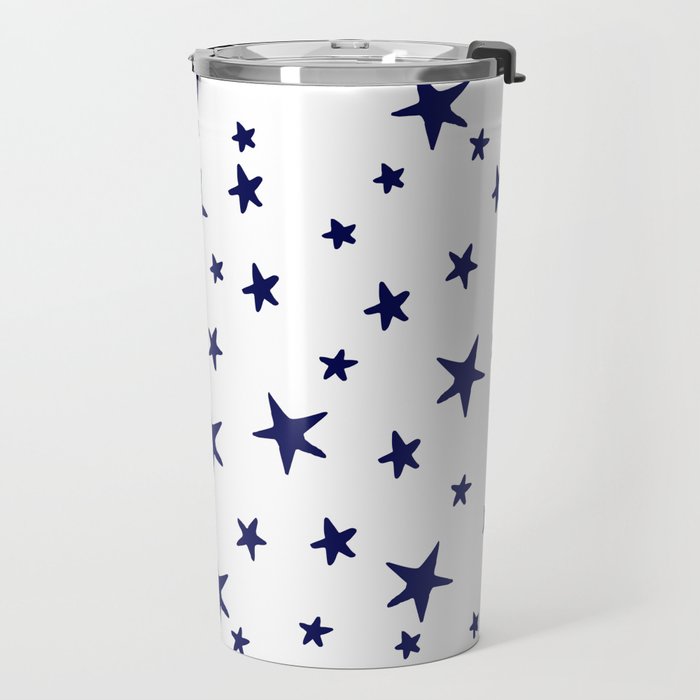 Stars - Navy Blue on White Travel Mug Gallery Image 2