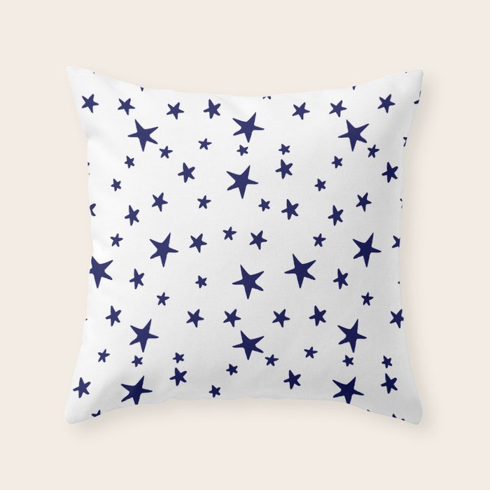 Stars - Navy Blue on White Throw Pillow Gallery Image 1