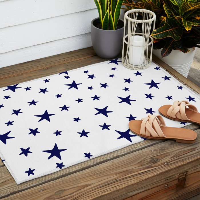 Stars - Navy Blue on White Outdoor Rug Gallery Image 2