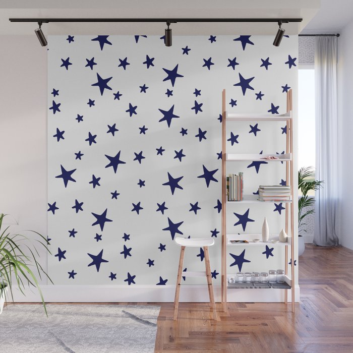 Stars - Navy Blue on White Wall Mural Gallery Image 1