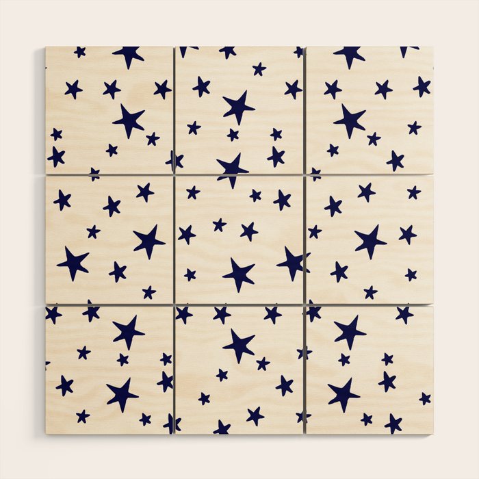 Stars - Navy Blue on White Wood Wall Art Gallery Image 1