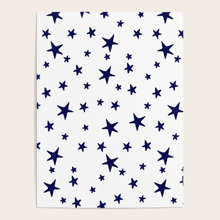 Stars - Navy Blue on White Poster Gallery Image 1