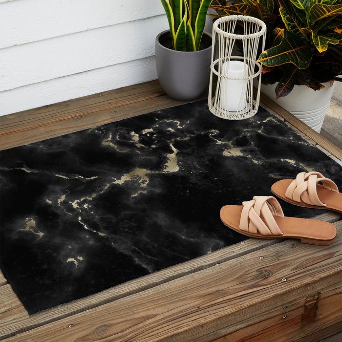 Modern abstract black gold trendy marble Outdoor Rug Gallery Image 2
