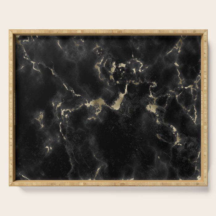 Modern abstract black gold trendy marble Serving Tray Gallery Image 1