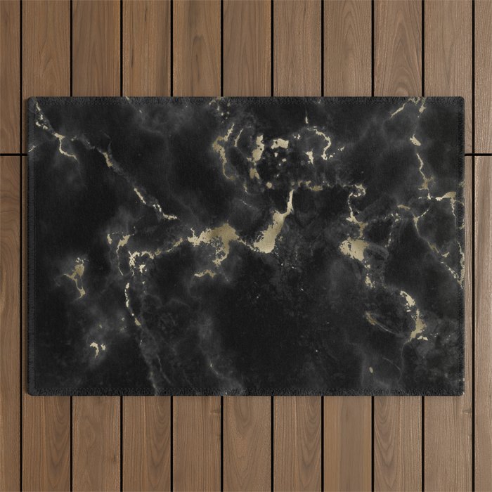 Modern abstract black gold trendy marble Outdoor Rug Gallery Image 1