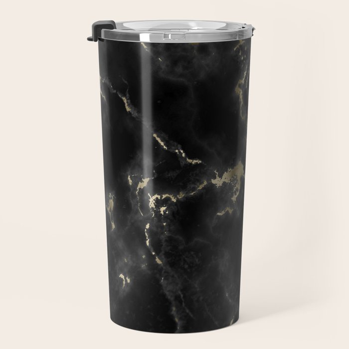 Modern abstract black gold trendy marble Travel Mug Gallery Image 3