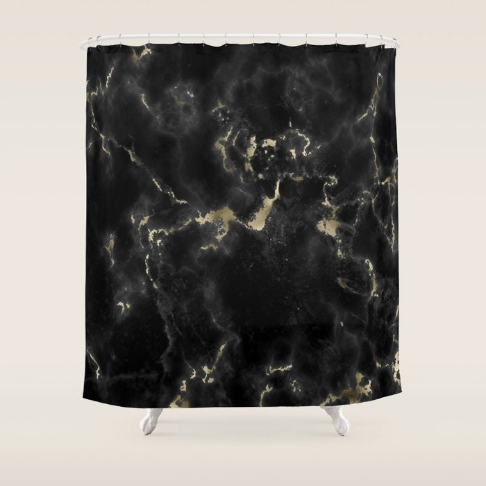 Modern abstract black gold trendy marble Shower Curtain Gallery Image 1