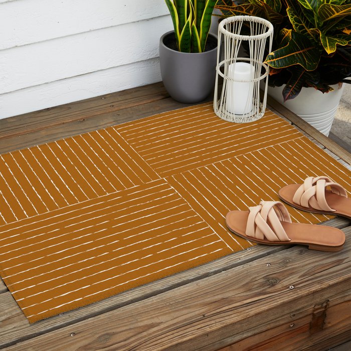 Lines III (Golden Brown) Outdoor Rug Gallery Image 2