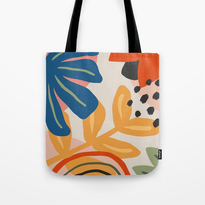 Flower Market Madrid, Abstract Retro Floral Print Tote Bag Gallery Image 1