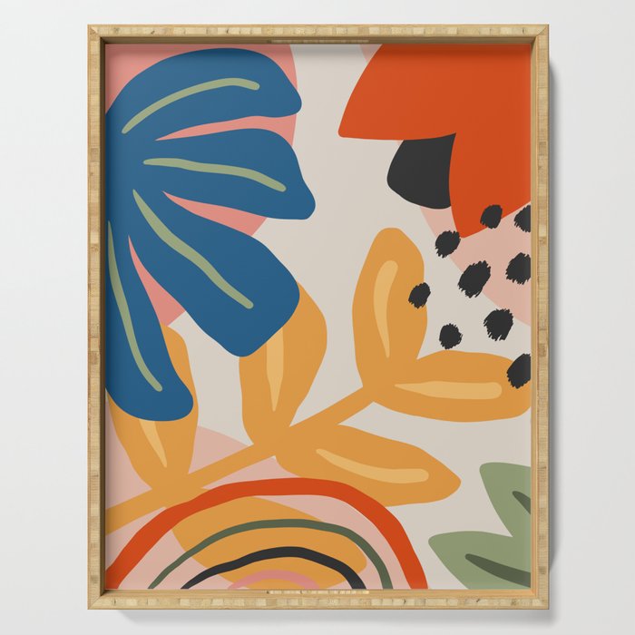 Flower Market Madrid, Abstract Retro Floral Print Serving Tray Gallery Image 1