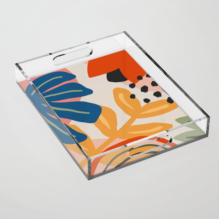 Flower Market Madrid, Abstract Retro Floral Print Acrylic Tray Gallery Image 1