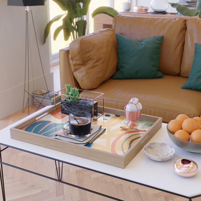 Flower Market Madrid, Abstract Retro Floral Print Serving Tray Gallery Image 2