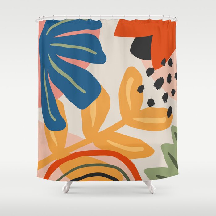 Flower Market Madrid, Abstract Retro Floral Print Shower Curtain Gallery Image 1