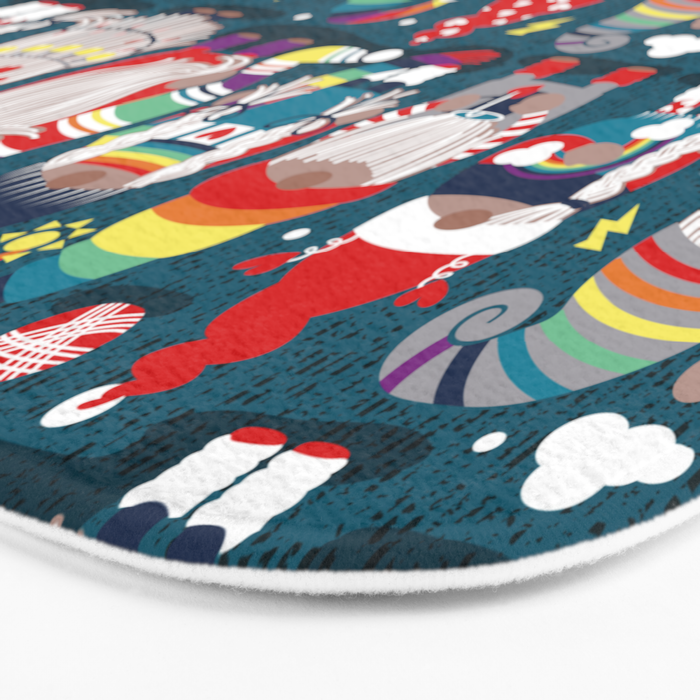 I gnome you // dark teal background little happy and lovely gnomes with rainbows vivid red hearts Bath Mat Gallery Image 3