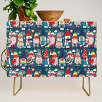 I gnome you // dark teal background little happy and lovely gnomes with rainbows vivid red hearts Credenza Gallery Image 1