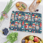 I gnome you // dark teal background little happy and lovely gnomes with rainbows vivid red hearts Cutting Board Gallery Image 2
