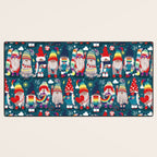 I gnome you // dark teal background little happy and lovely gnomes with rainbows vivid red hearts Desk Mat Gallery Image 3