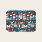 I gnome you // dark teal background little happy and lovely gnomes with rainbows vivid red hearts Bath Mat Gallery Image 1