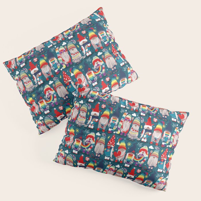 I gnome you // dark teal background little happy and lovely gnomes with rainbows vivid red hearts Pillow Sham Gallery Image 3