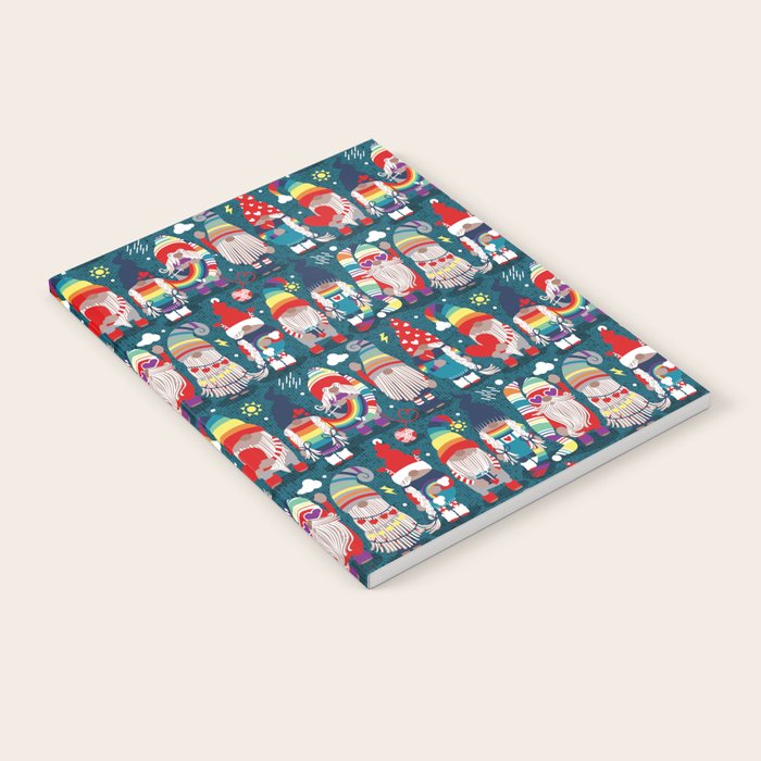 I gnome you // dark teal background little happy and lovely gnomes with rainbows vivid red hearts Notebook Gallery Image 2