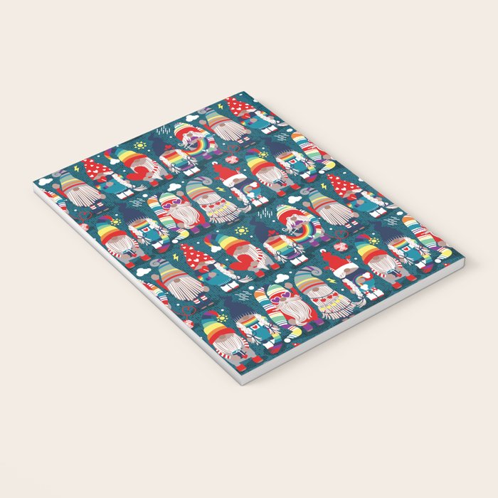 I gnome you // dark teal background little happy and lovely gnomes with rainbows vivid red hearts Notebook Gallery Image 3