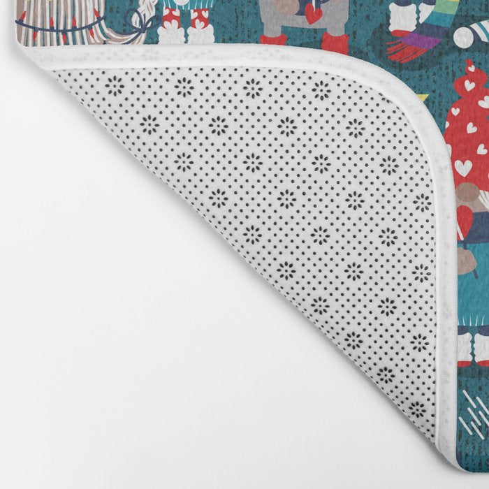 I gnome you // dark teal background little happy and lovely gnomes with rainbows vivid red hearts Bath Mat Gallery Image 2