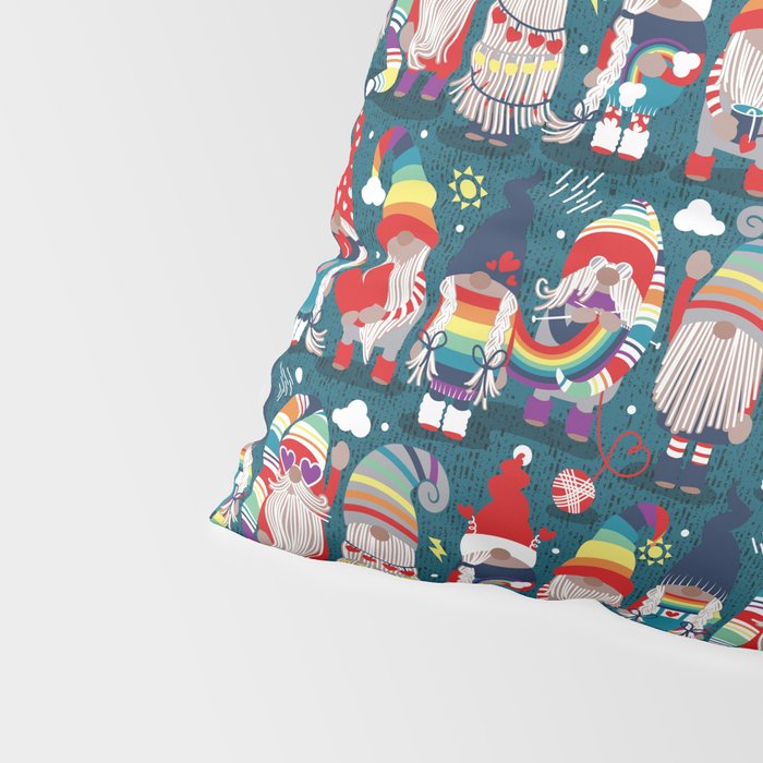 I gnome you // dark teal background little happy and lovely gnomes with rainbows vivid red hearts Pillow Sham Gallery Image 4
