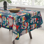 I gnome you // dark teal background little happy and lovely gnomes with rainbows vivid red hearts Tablecloth Gallery Image 3