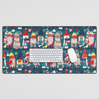 I gnome you // dark teal background little happy and lovely gnomes with rainbows vivid red hearts Desk Mat Gallery Image 1