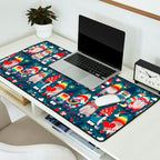 I gnome you // dark teal background little happy and lovely gnomes with rainbows vivid red hearts Desk Mat Gallery Image 2