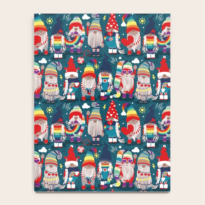 I gnome you // dark teal background little happy and lovely gnomes with rainbows vivid red hearts Notebook Gallery Image 4