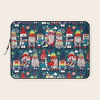 I gnome you // dark teal background little happy and lovely gnomes with rainbows vivid red hearts Laptop Sleeve Gallery Image 1