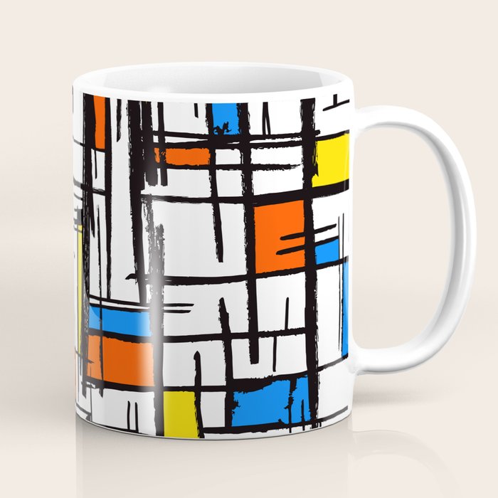 Bauhaus Aesthetic Piet Mondrian De Stijl Inspired Painted Pattern Coffee Mug Gallery Image 1
