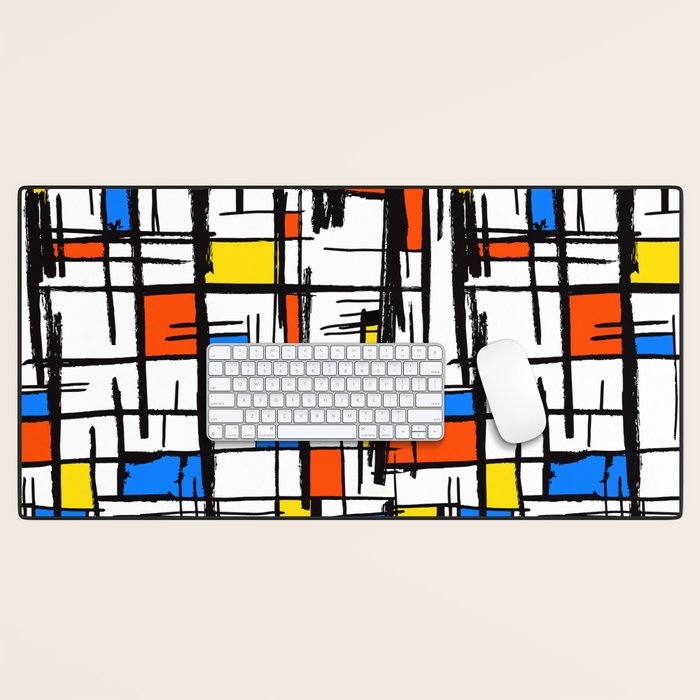 Bauhaus Aesthetic Piet Mondrian De Stijl Inspired Painted Pattern Desk Mat Gallery Image 1