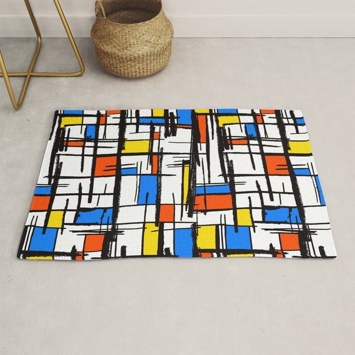Bauhaus Aesthetic Piet Mondrian De Stijl Inspired Painted Pattern Rug Gallery Image 1