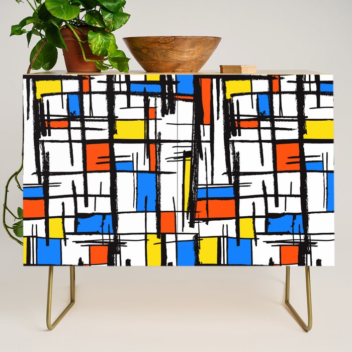 Bauhaus Aesthetic Piet Mondrian De Stijl Inspired Painted Pattern Credenza Gallery Image 1