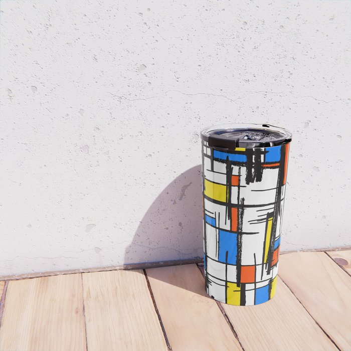 Bauhaus Aesthetic Piet Mondrian De Stijl Inspired Painted Pattern Travel Mug Gallery Image 4
