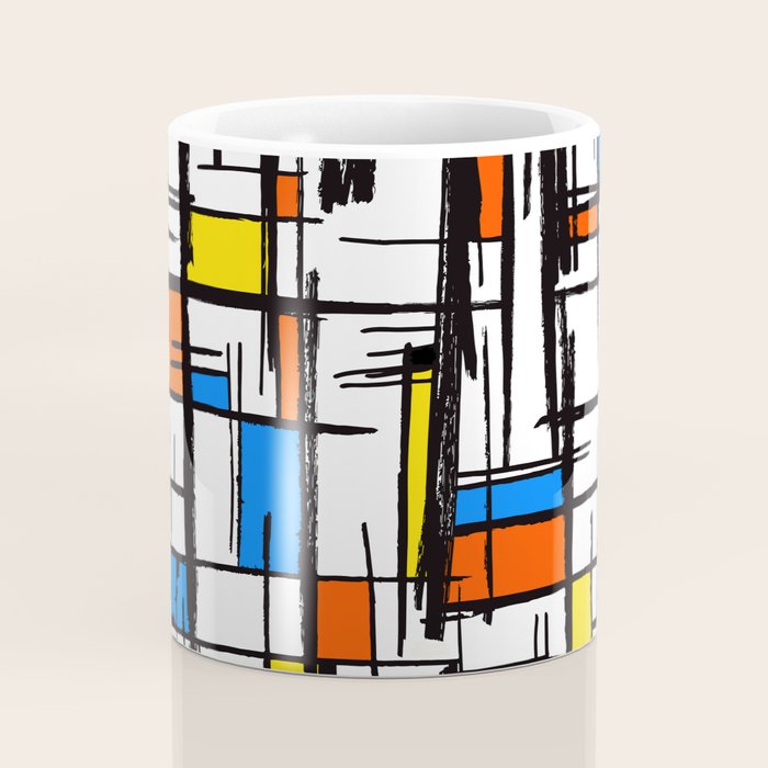 Bauhaus Aesthetic Piet Mondrian De Stijl Inspired Painted Pattern Coffee Mug Gallery Image 4
