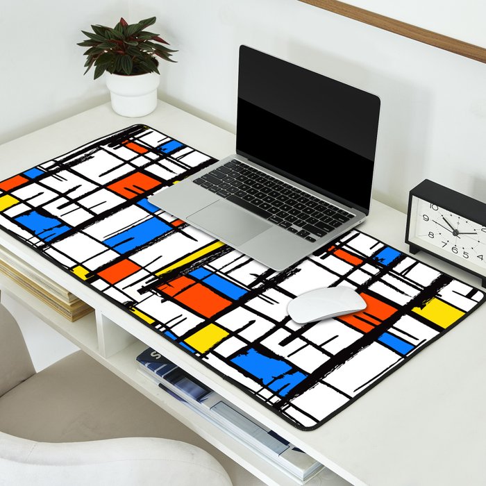 Bauhaus Aesthetic Piet Mondrian De Stijl Inspired Painted Pattern Desk Mat Gallery Image 2