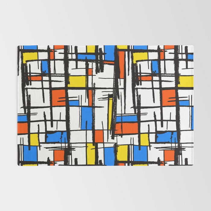 Bauhaus Aesthetic Piet Mondrian De Stijl Inspired Painted Pattern Rug Gallery Image 2