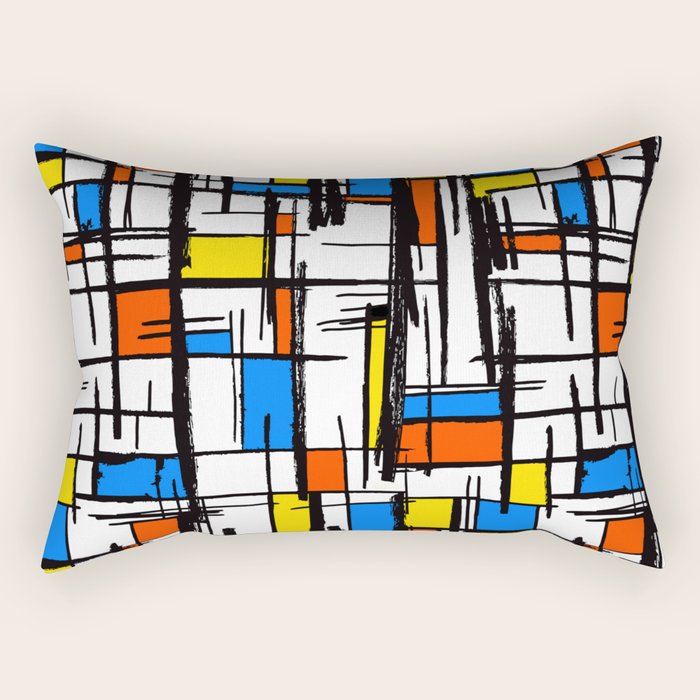 Bauhaus Aesthetic Piet Mondrian De Stijl Inspired Painted Pattern Rectangular Pillow Gallery Image 1