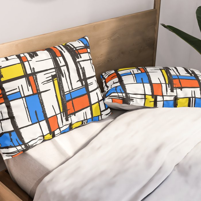 Bauhaus Aesthetic Piet Mondrian De Stijl Inspired Painted Pattern Pillow Sham Gallery Image 2