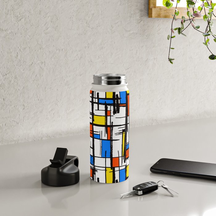 Bauhaus Aesthetic Piet Mondrian De Stijl Inspired Painted Pattern Water Bottle Gallery Image 4