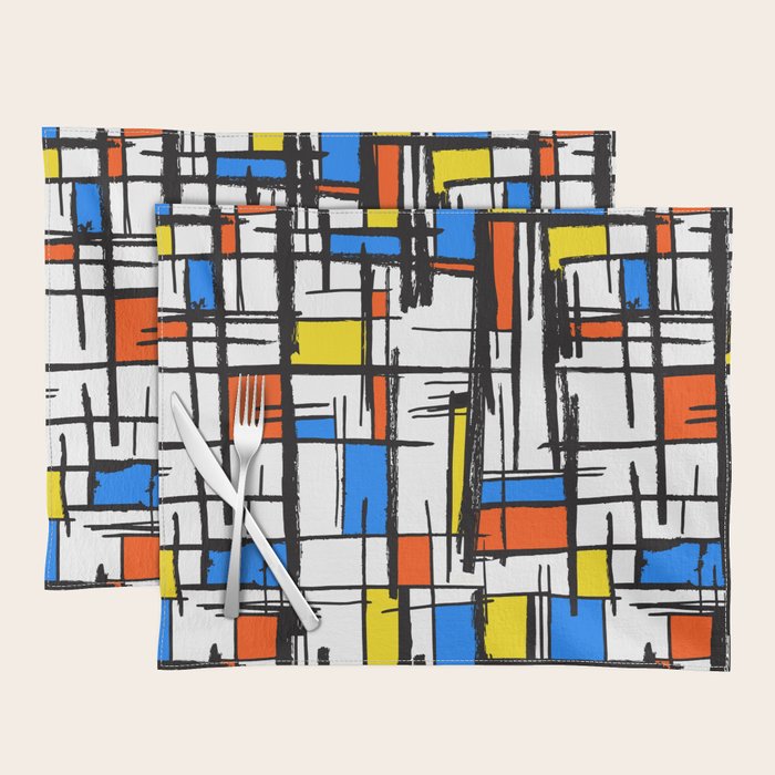 Bauhaus Aesthetic Piet Mondrian De Stijl Inspired Painted Pattern Placemat Gallery Image 1