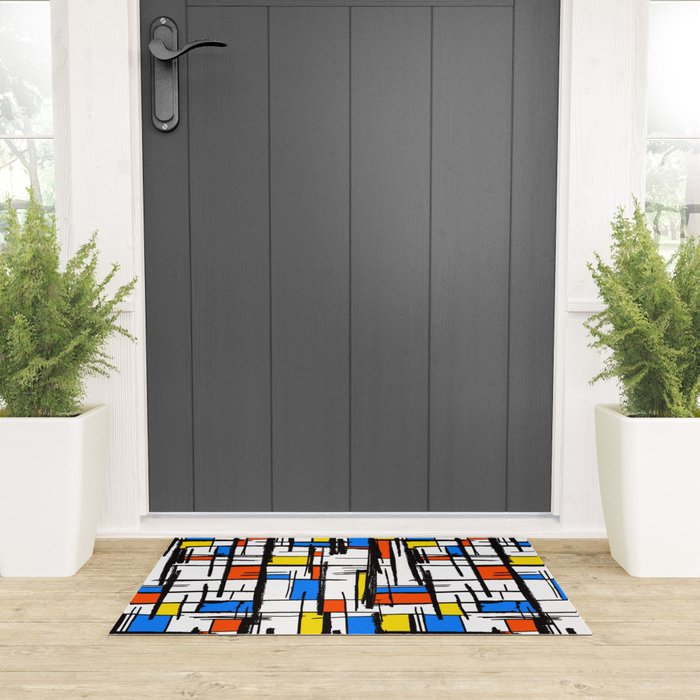 Bauhaus Aesthetic Piet Mondrian De Stijl Inspired Painted Pattern Welcome Mat Gallery Image 3